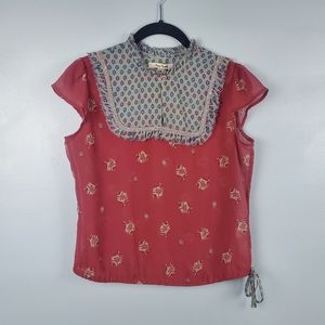 Free People mock neck drawstring waist sheer cap sleeve top Size M